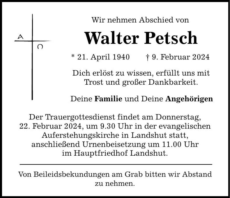 Traueranzeige Walter Petsch