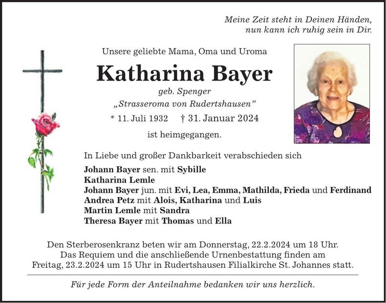Traueranzeige Katharina Bayer