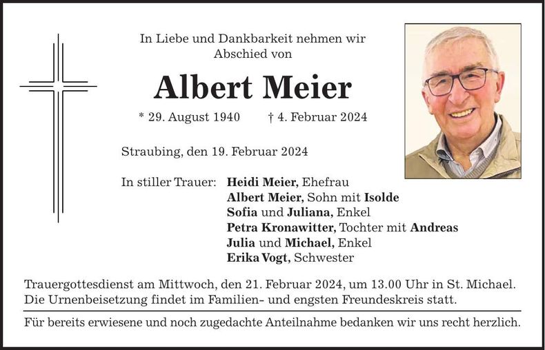 Traueranzeige Albert Meier