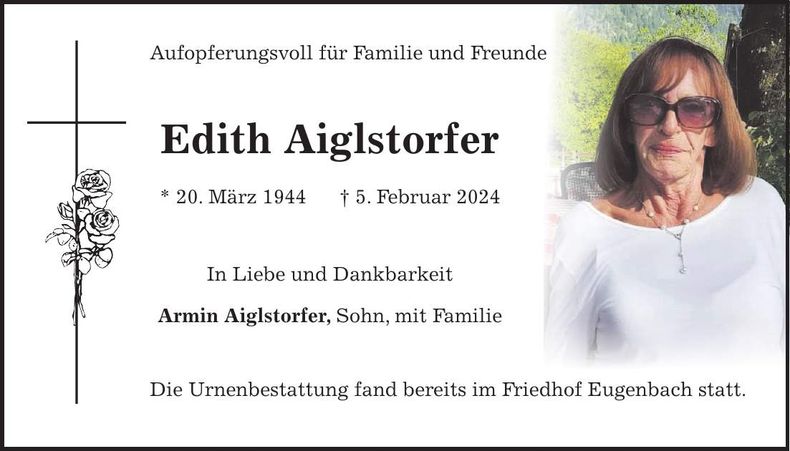 Traueranzeige Edith Aiglstorfer