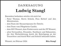 Traueranzeige Ludwig Stangl