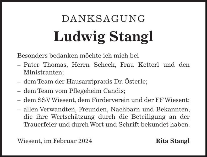 Traueranzeige Ludwig Stangl
