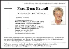 Traueranzeige Rosa Brandl