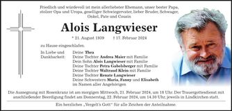 Traueranzeige Alois Langwieser