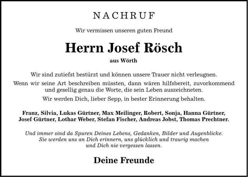 Traueranzeige Josef Rösch