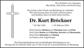 Traueranzeige Kurt Dr. Bröckner