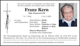 Traueranzeige Franz Kern