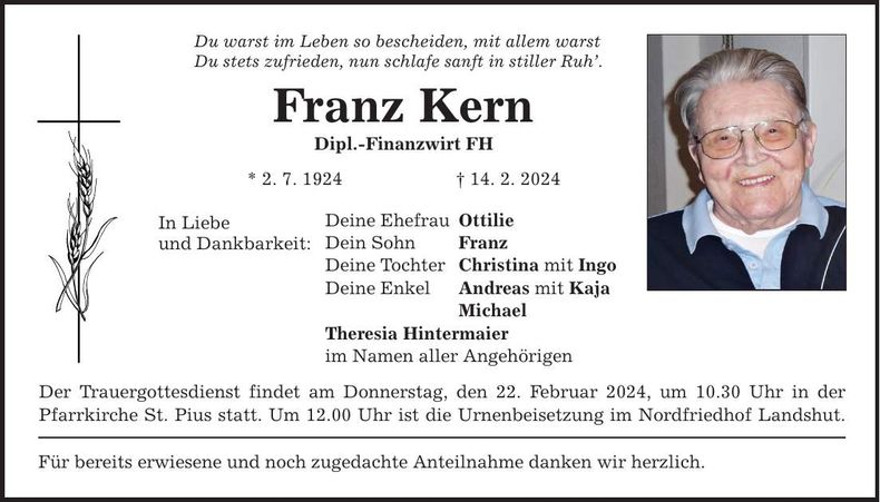 Traueranzeige Franz Kern