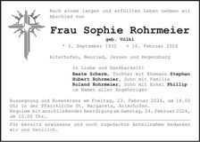 Traueranzeige Sophie Rohrmeier