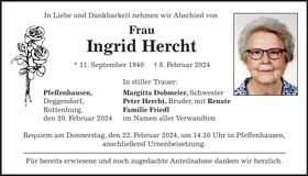 Traueranzeige Ingrid Hercht