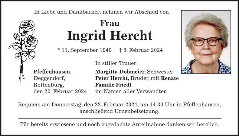 Traueranzeige Ingrid Hercht