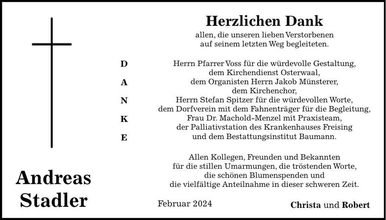 Traueranzeige Andreas Stadler