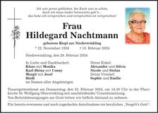 Traueranzeige Hildegard Nachtmann