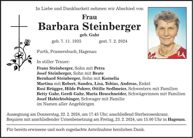 Traueranzeige Barbara Steinberger