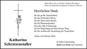 Traueranzeige Katharina Schratzenstaller