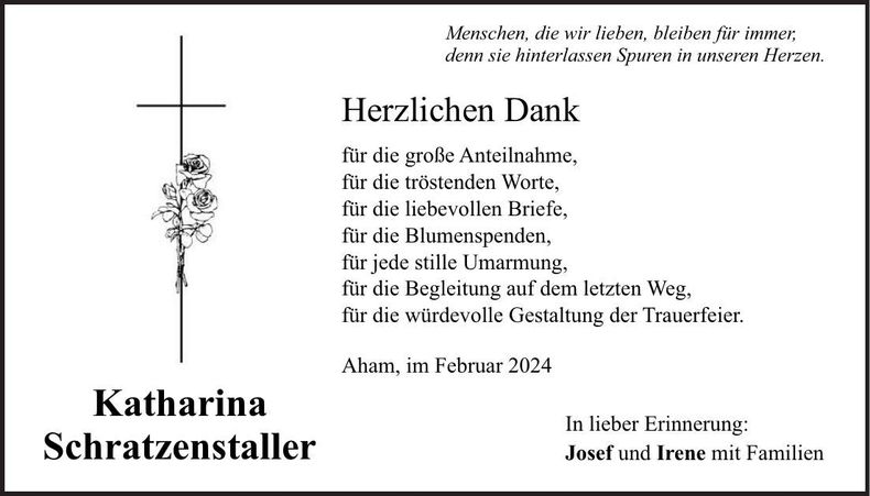 Traueranzeige Katharina Schratzenstaller