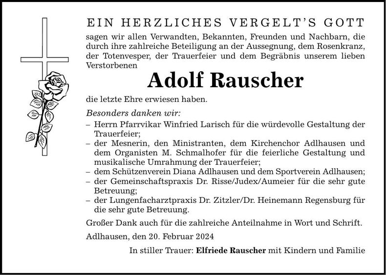 Traueranzeige Adolf Rauscher