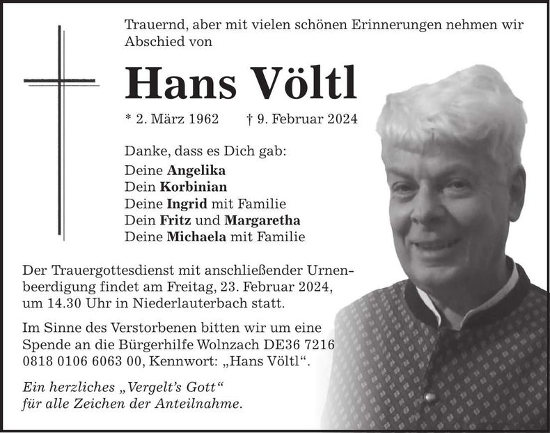 Traueranzeige Hans Völtl