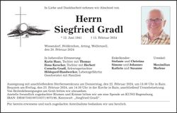 Traueranzeige Siegfried Gradl