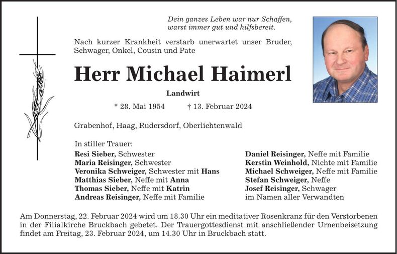 Traueranzeige Michael Haimerl
