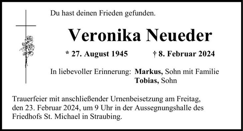 Traueranzeige Veronika Neueder