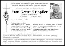 Traueranzeige Gertrud Höpfler