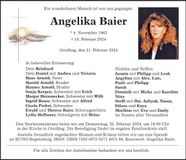 Traueranzeige Angelika Baier