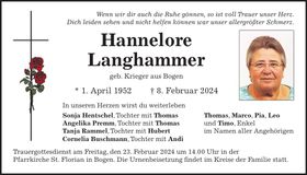 Traueranzeige Hannelore Langhammer