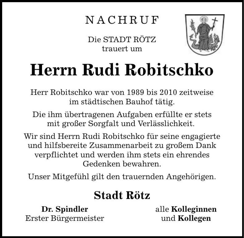 Traueranzeige Rudi Robitschko