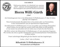Traueranzeige Willi Gärth