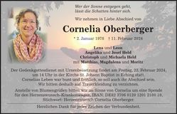 Traueranzeige Cornelia Oberberger