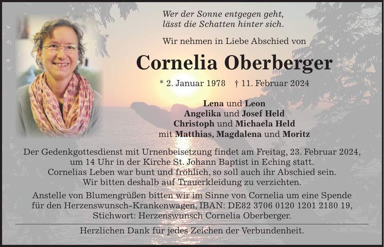 Traueranzeige Cornelia Oberberger