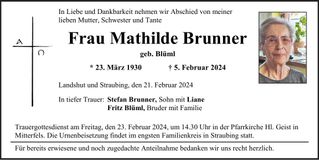 Traueranzeige Mathilde Brunner
