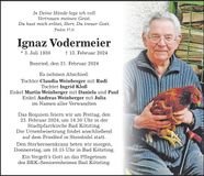 Traueranzeige Ignaz Vodermeier