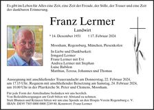 Traueranzeige Franz Lermer