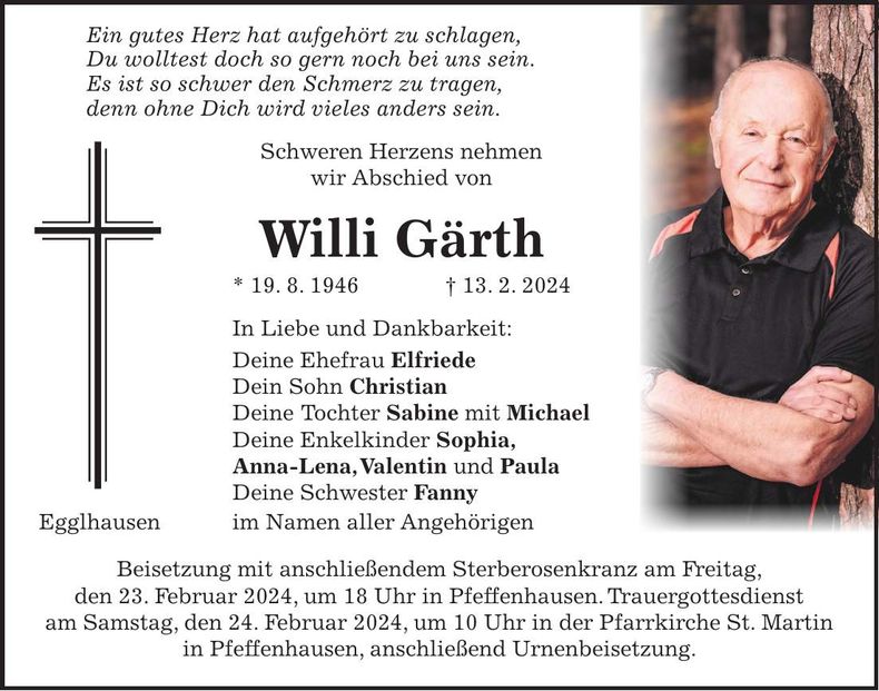 Traueranzeige Willi Gärth