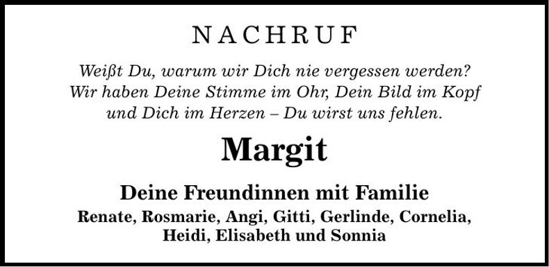 Traueranzeige Margit Margit