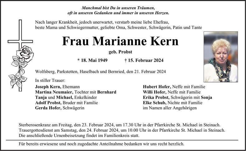 Traueranzeige Marianne Kern