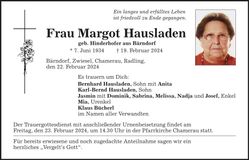 Traueranzeige Margot Hausladen