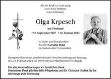 Traueranzeige Olga Krpesch