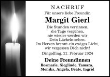 Traueranzeige Margit Gierl