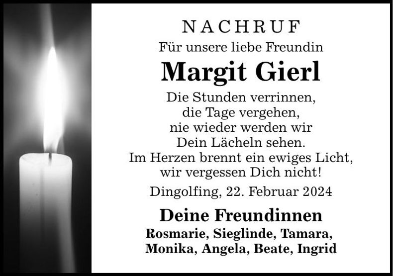 Traueranzeige Margit Gierl