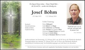 Traueranzeige Josef Böhm