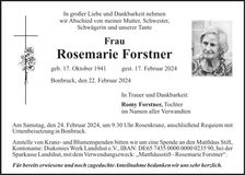 Traueranzeige Rosemarie Forstner