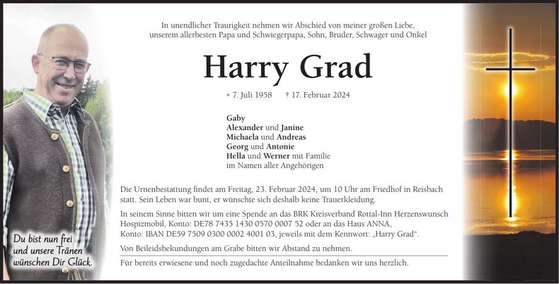 Traueranzeige Harry Grad