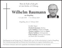 Traueranzeige Wilhelm Baumann