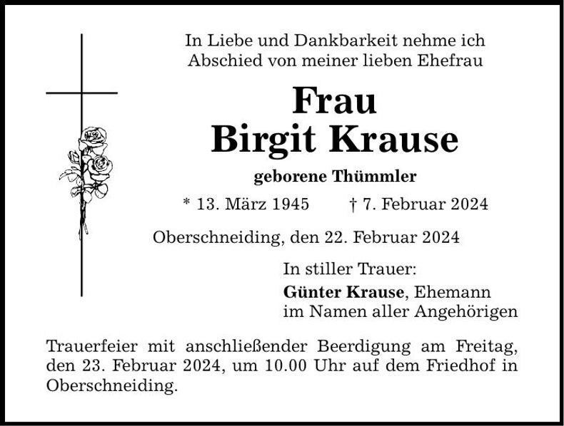Traueranzeige Birgit Krause