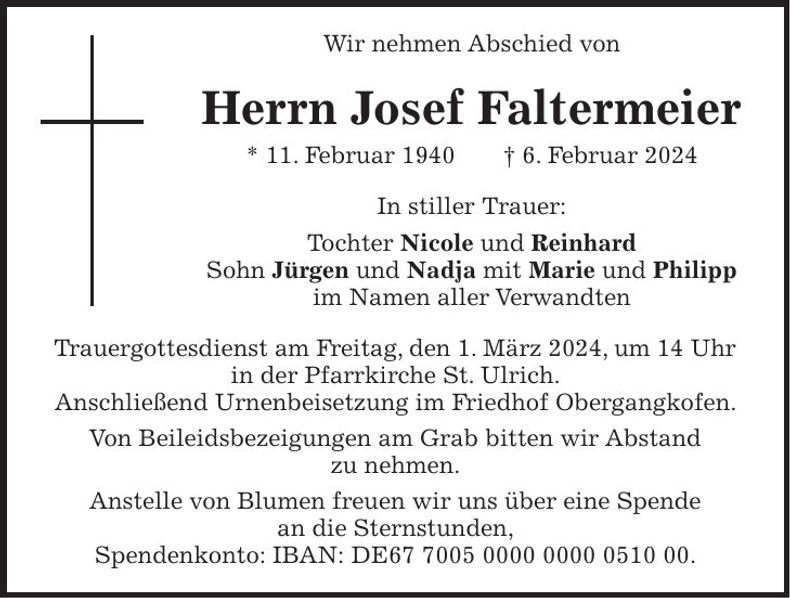 Traueranzeige Josef Faltermeier