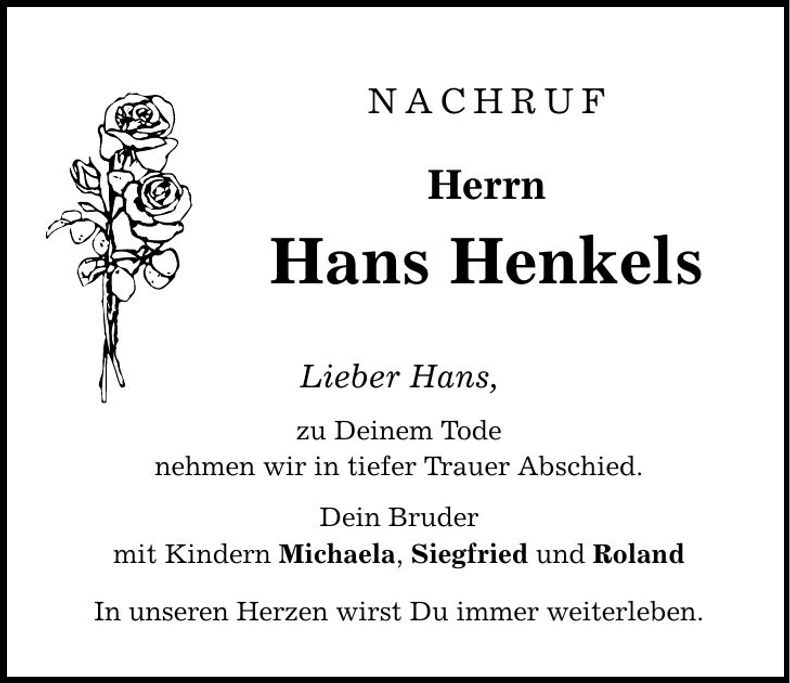 Traueranzeige Hans Henkels