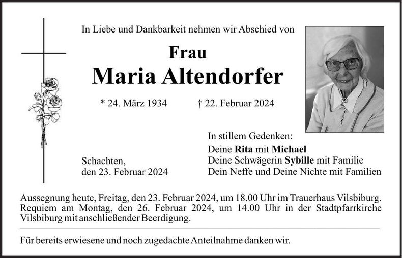 Traueranzeige Maria Altendorfer